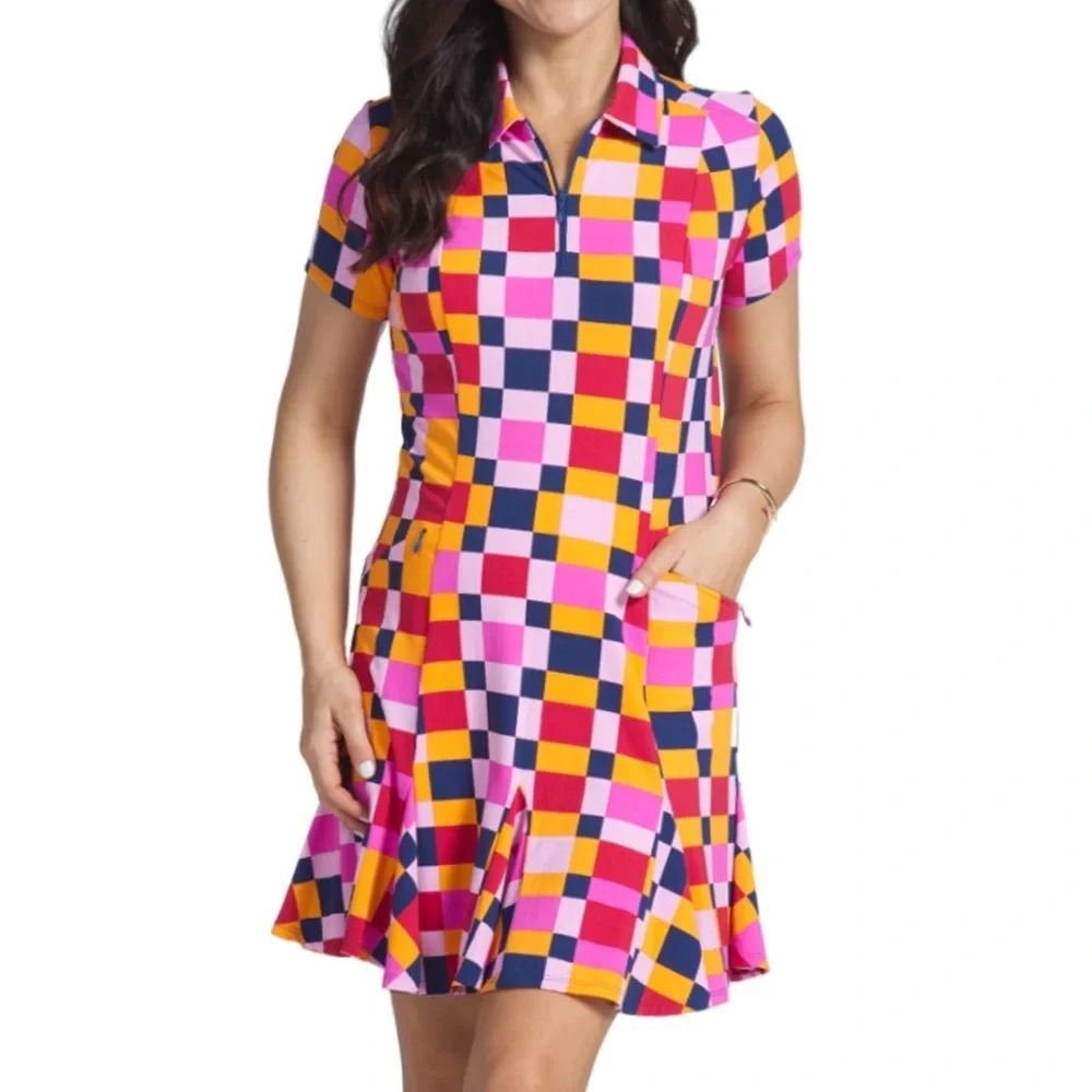 Ibkul Womens Annalise Short Sleeve Godet Golf Dress UPF 50 Sporty XL - Picture 1 of 8